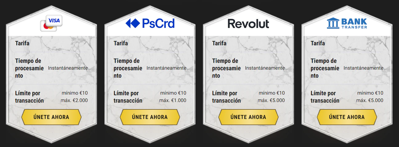 Casinoly Casino métodos de pago disponibles